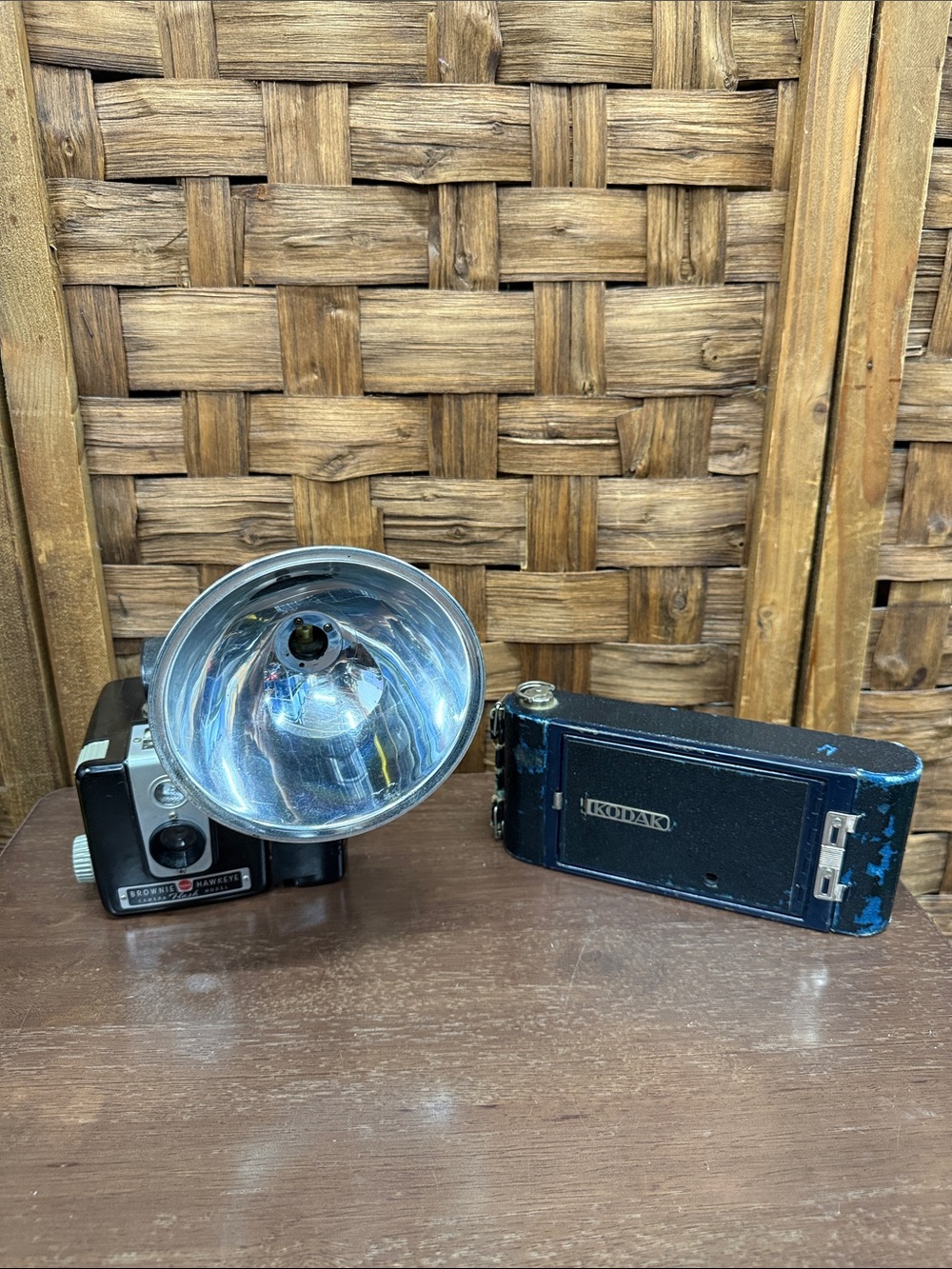 Vintage Kodak Black Camera with Reflective Flash and Case